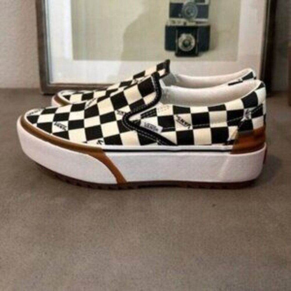 Vans Stacked Checkerboard Canvas Slip-On Shoes - image 5